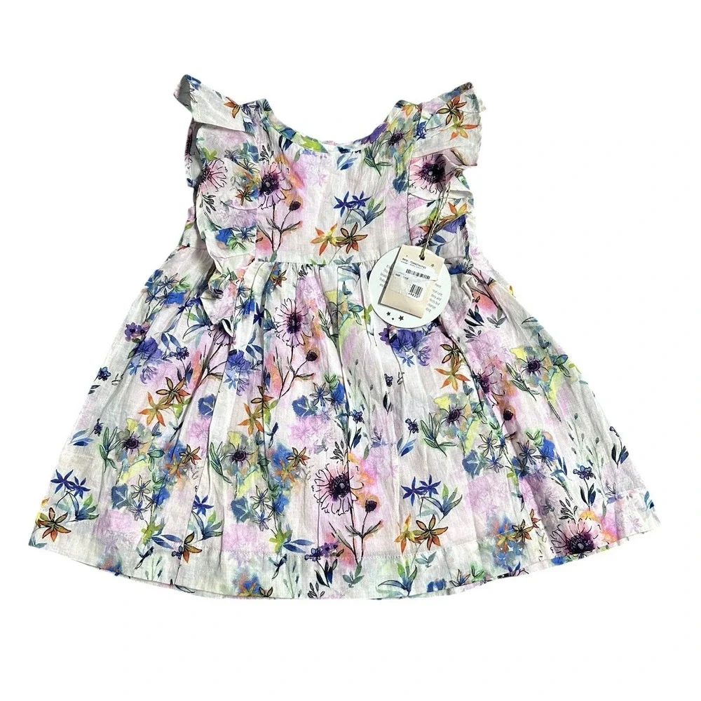 Tutu Du Monde Eden Dress Girls 3-6 Months Watercolor Summer Floral Lined Ruffled